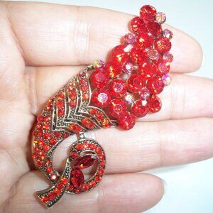 Elegant Gold W. Red rhinestone crystal bouquet Gift brooch pin